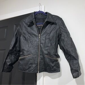 Vintage Wilson Leather | Black Fitted Genuine Leather Zip Up Jacket | Sz S